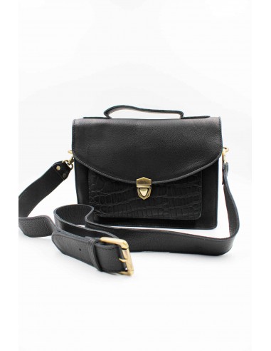 Sac cartable noir en cuir recyclé - JANE destockage