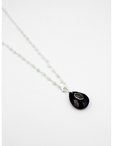 Collier argent perles et goutte onyx noir - LOUISE français