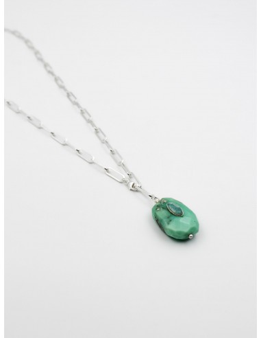 Collier long argent pierre facetée chrysoprase - LOUISE des créatures d'habitude