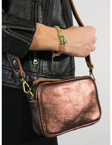 Petit sac carré rose gold en cuir recyclé - MARGAUX de pas cher